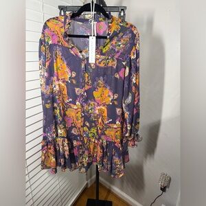 Purple Floral Peasant Tunic Top or short dress